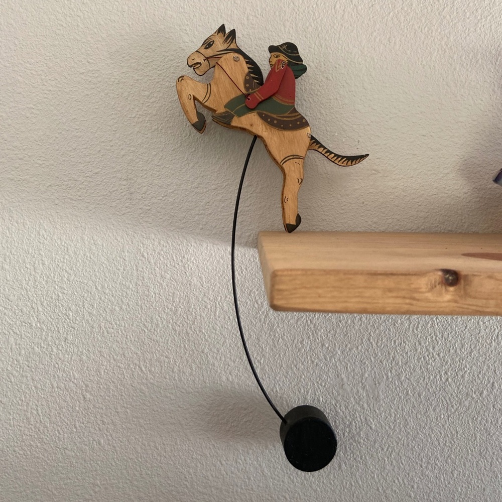 Folk Art Vtg Pendulum Balance Metal Cowboy Riding Horse